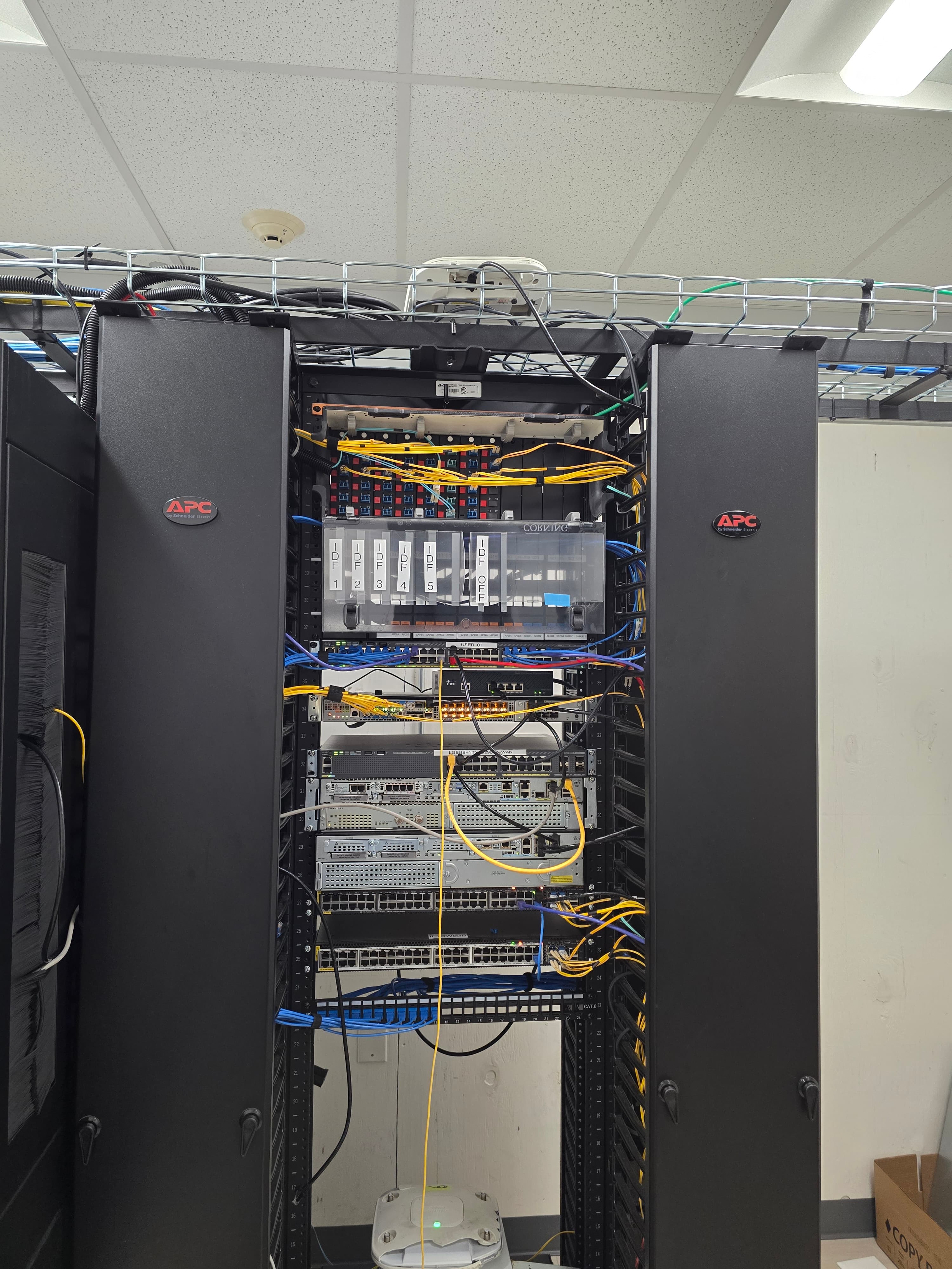 Fiber distribution frame and network switch rack installation