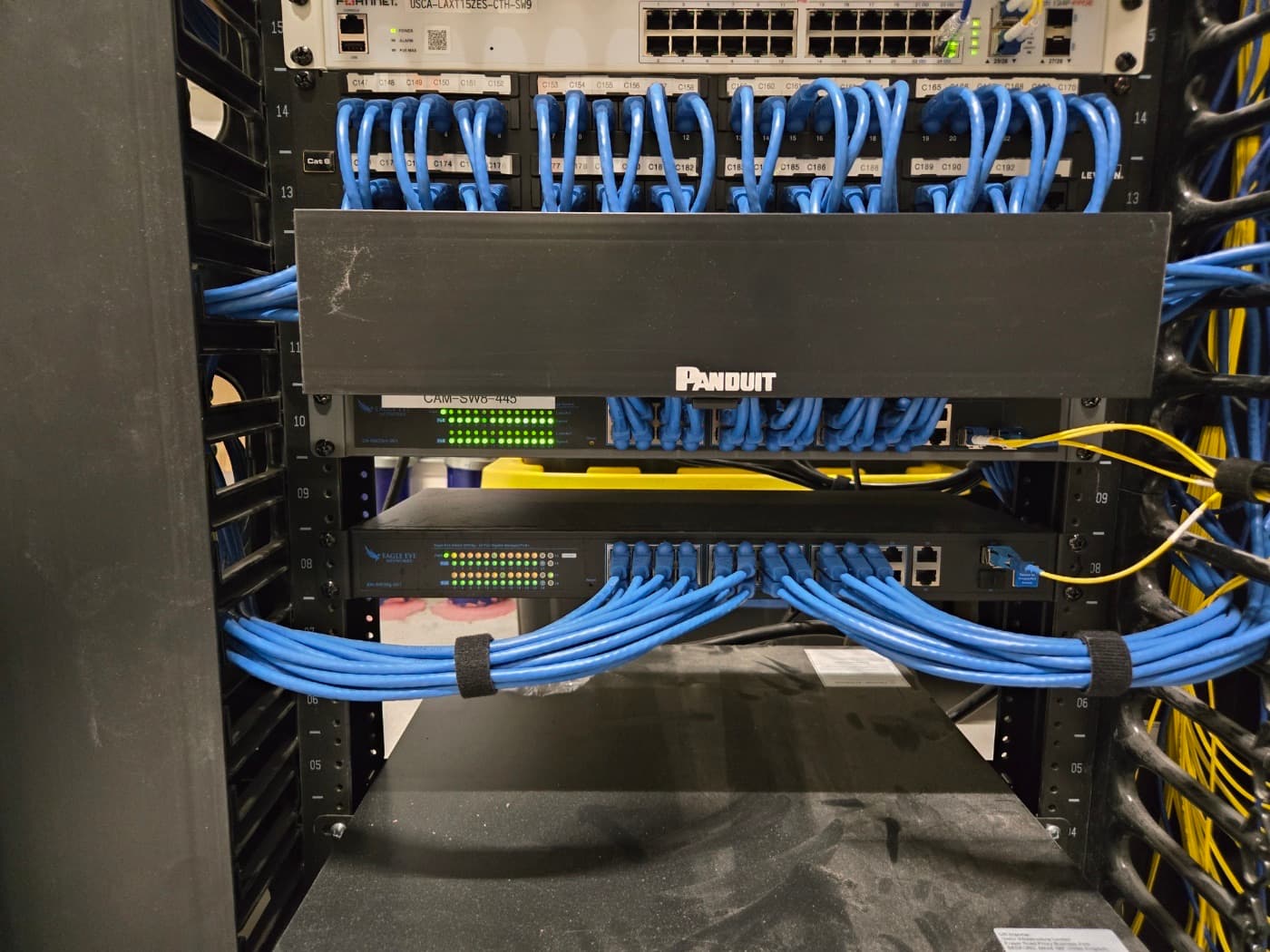 Patch panel and switch termination with color-coded cable dressing